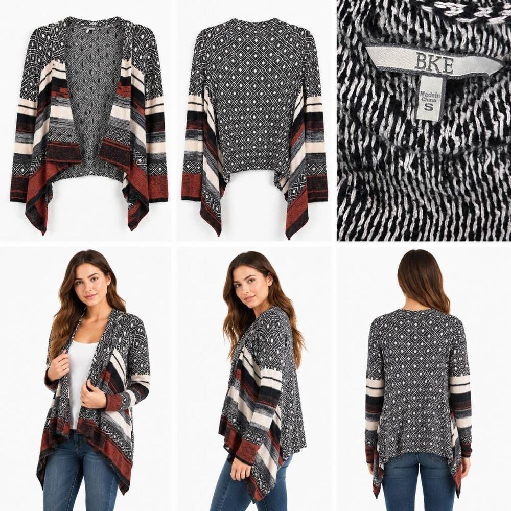 BKE Womens Small Open Front Knit Cardigan Geometric